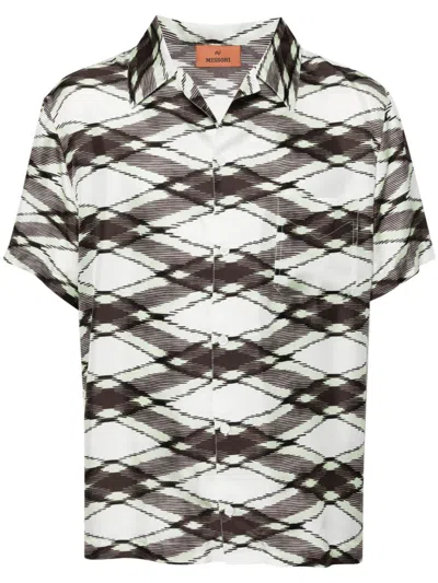 Missoni Patterned Silk Short Sleeve Shirt In Green