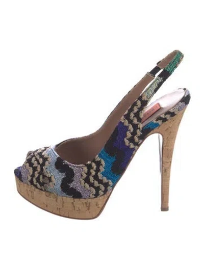 Pre-owned Missoni Patterned Slingback Pumps In Black