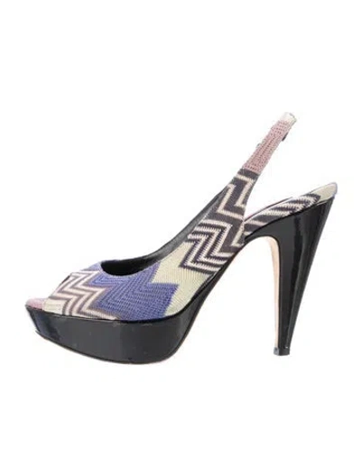 Pre-owned Missoni Patterned Slingback Pumps In Blue