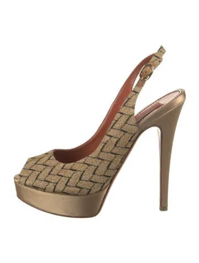 Pre-owned Missoni Patterned Slingback Pumps In Gold