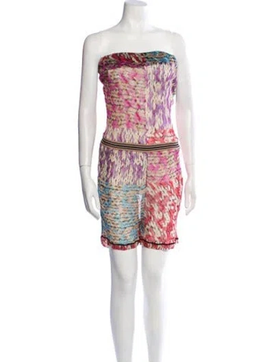 Pre-owned Missoni Patterned Strapless Romper In Green