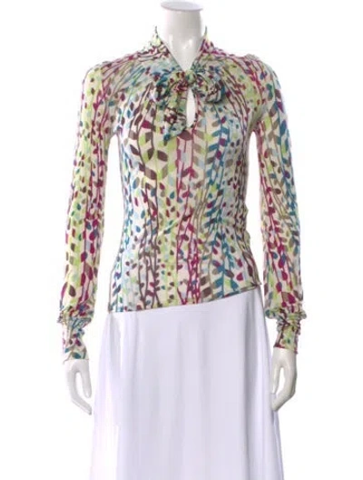 Pre-owned Missoni Patterned Tie Neck Blouse In Neutral