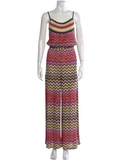 Pre-owned Missoni Patterned V-neck Jumpsuit In Pink