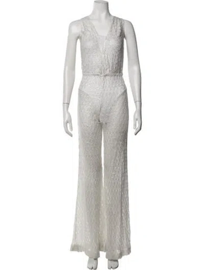Pre-owned Missoni Patterned V-neck Jumpsuit In White