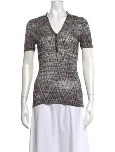 Pre-owned Missoni Patterned V-neck Polo In Black