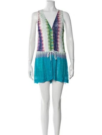 Pre-owned Missoni Patterned V-neck Romper In Blue