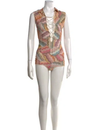 Pre-owned Missoni Patterned V-neck Romper In Gold