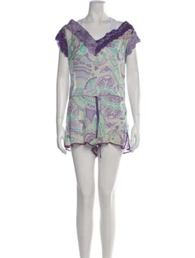 Pre-owned Missoni Patterned V-neck Romper In Purple
