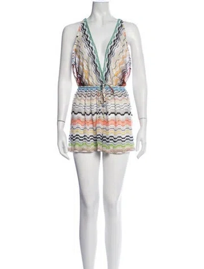 Pre-owned Missoni Patterned V-neck Romper In White