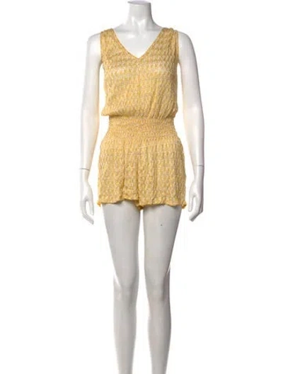 Pre-owned Missoni Patterned V-neck Romper In Yellow