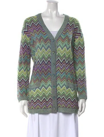 Pre-owned Missoni Patterned V-neck Sweater In Green