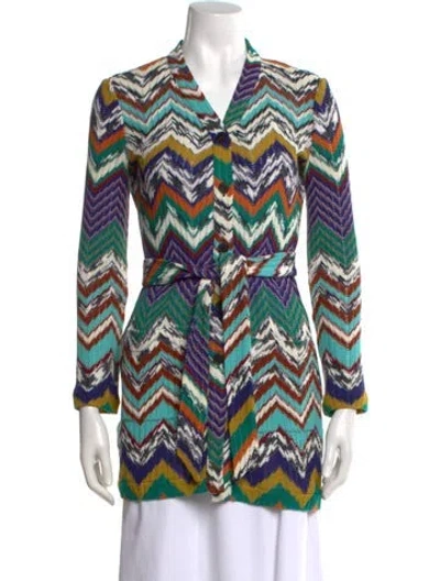Pre-owned Missoni Patterned V-neck Sweater In Green