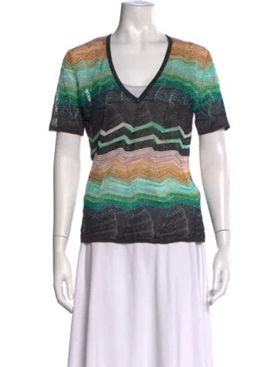 Pre-owned Missoni Patterned V-neck Top In Green