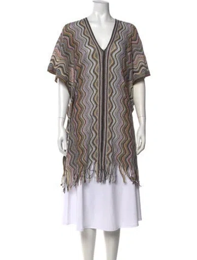 Pre-owned Missoni Patterned V-neck Tunic In Brown/pink
