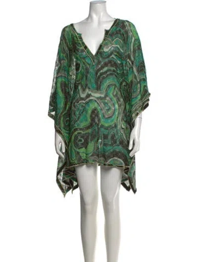Pre-owned Missoni Patterned V-neck Tunic In Green/metallic