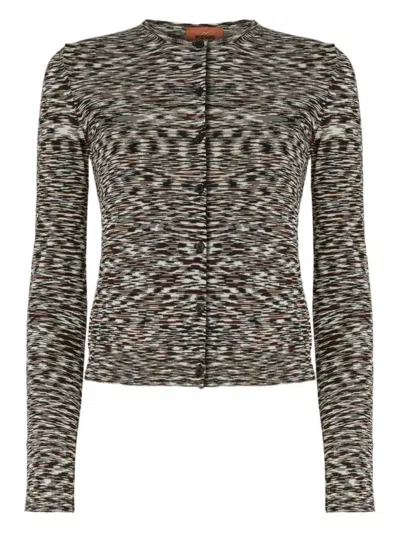 Missoni Short Crew Neck Cardigan In Smooth Flame Knit In Gray