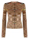 Missoni Short Crew Neck Cardigan In Smooth Flame Knit In Multi