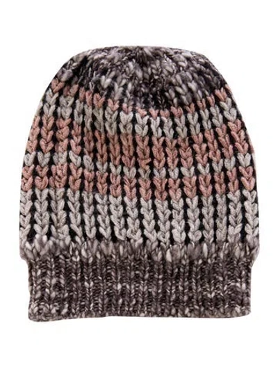 Pre-owned Missoni Patterned Wool-blend Beanie In Neutral