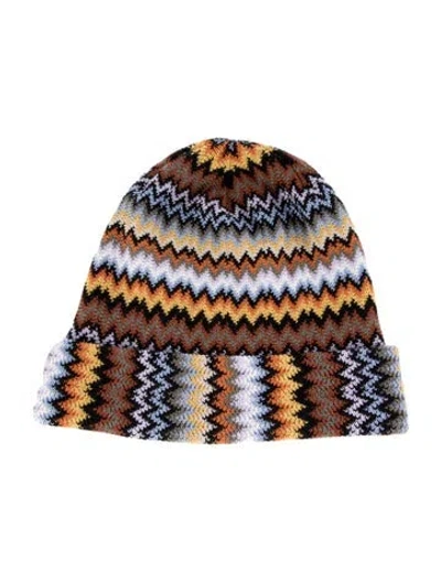 Pre-owned Missoni Patterned Wool-blend Beanie In Purple