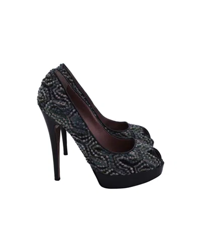 Missoni Peep-toe Platform Pumps In Multicolor Tweed In Black