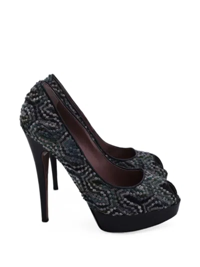 Pre-owned Missoni Peep-toe Platform Pumps In Grey
