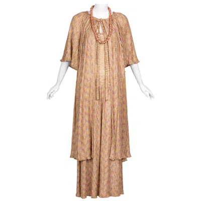 Pre-owned Missoni Pink Gold Knit Maxi Dress Cardigan Necklace Beret Set, 1970s