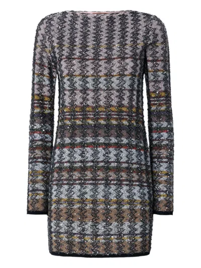 MISSONI MISSONI PINK HOUNDSTOOTH LONG SLEEVE DRESS