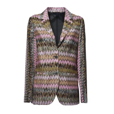 Missoni Pink Lame Chevron Viscose Knit Blazer In Grey