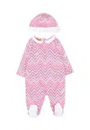 Missoni Pink Suit For Baby Girl With Chevron Pattern In Pink