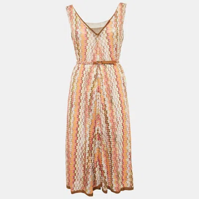 Pre-owned Missoni Pink/brown Zig-zag Knit Cover-up Dress M