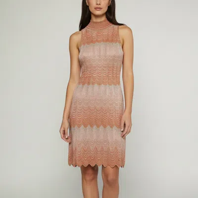 Pre-owned Missoni Pink/orange Lurex Knit High Neck Mini Dress S