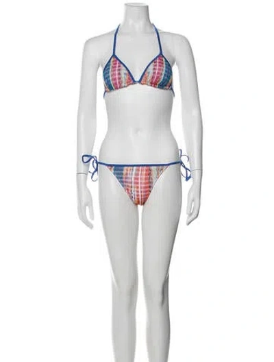 Pre-owned Missoni Plaid Print Crochet Trim Bikini W/ Tags In Pink