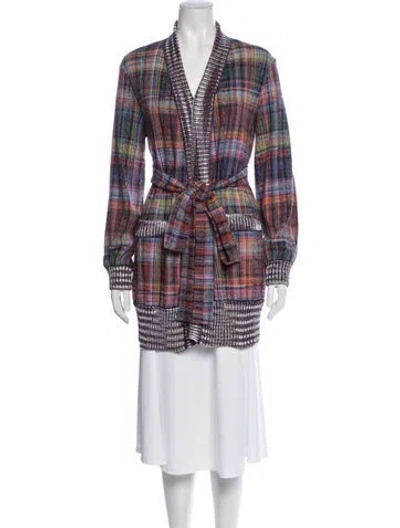 Pre-owned Missoni Plaid Print Open Front Sweater In Multi