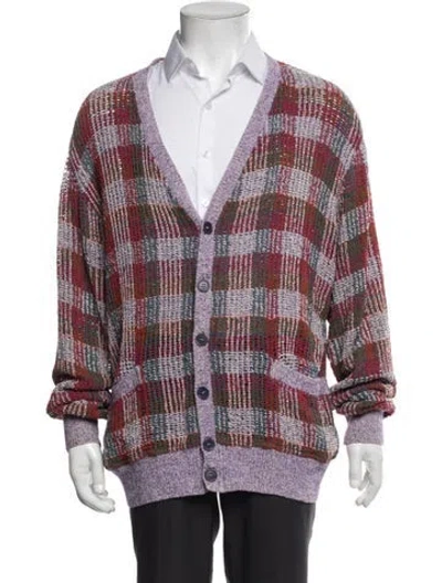 Pre-owned Missoni Plaid Print V-neck Cardigan In Purple
