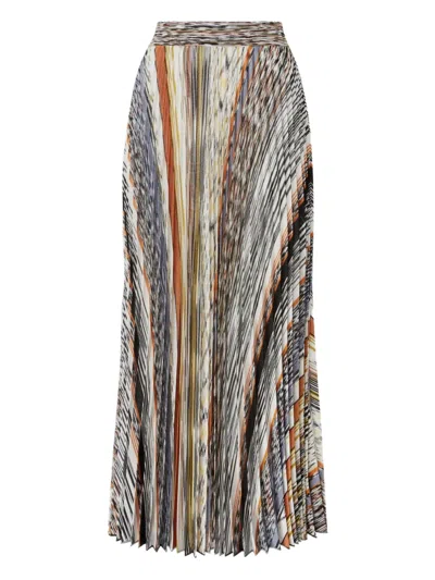 Missoni Pleated Knit Midi Skirt In Neutral