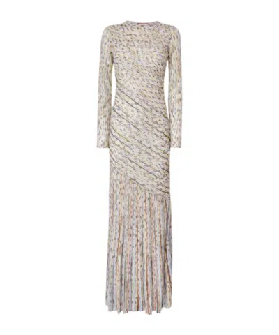 Missoni Pleated Long-sleeved Maxi  Dress In Neutral