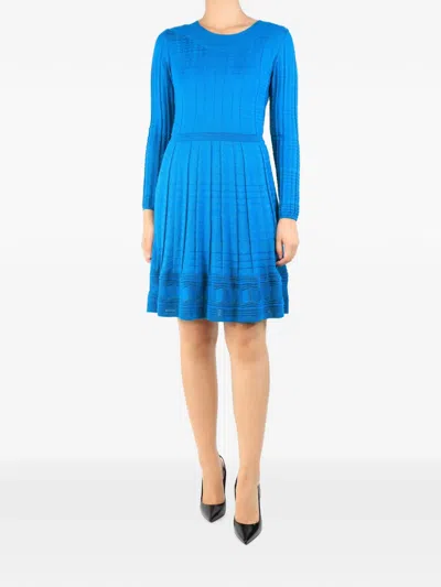 Pre-owned Missoni Pleated Long-sleeve Dress In Blue