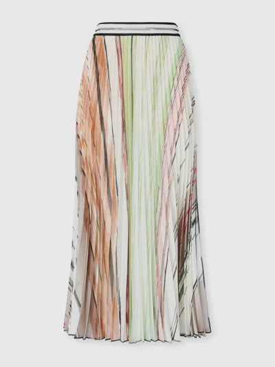 Missoni Pleated Mixed Flame Viscose Midi Skirt In Multi