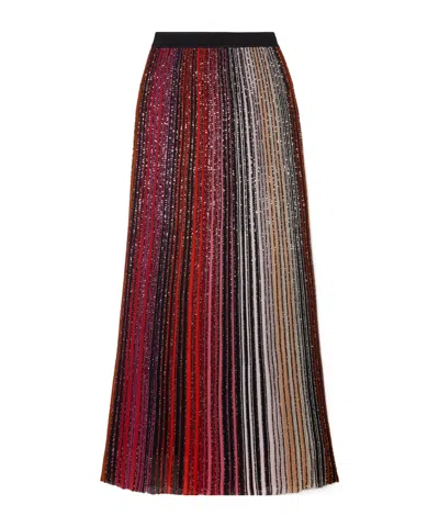 Missoni Pleated Sequined Striped Metallic Crochet-knit Maxi Skirt In Multi