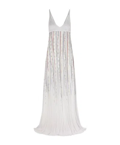 Missoni Pleated Striped Metallic Ribbed-knit Maxi Dress In White
