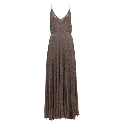 Missoni Pleated V-neck Maxi Gown Dress In Pink Viscose In Gray
