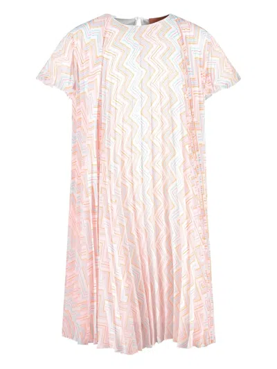 Missoni Kids' Pleated Zigzag Casual Dress In Pink