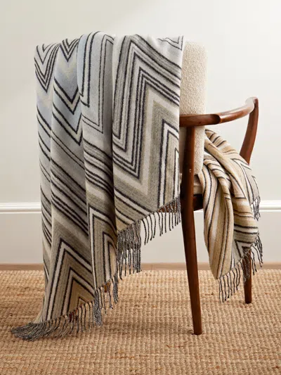 Missoni Plume Fringed Striped Jacquard-knit Wool-blend Blanket In Multi