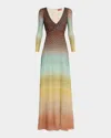 Missoni Plunging Metallic Ombre Knit Long-sleeve Maxi Dress In S6154-multi Brown G