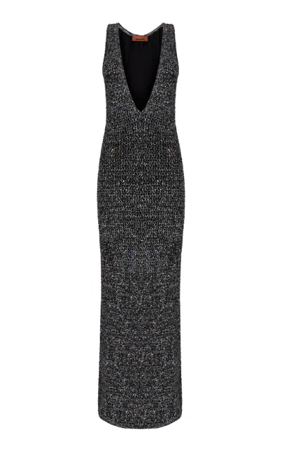 Missoni Plunging Neckline Knit Maxi Drive In Black