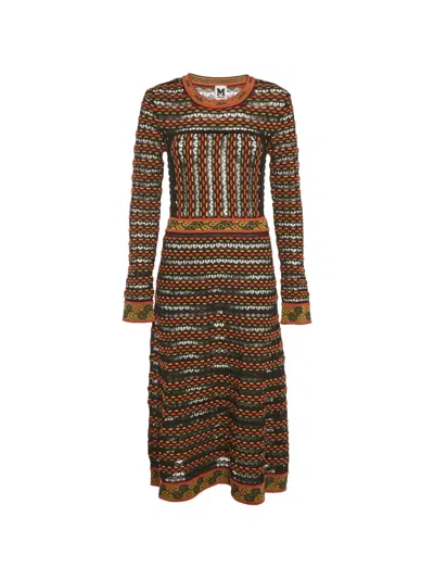 Pre-owned Missoni Pointelle-knit Long-sleeve Midi Dress In Black