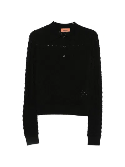 Missoni Pointelle-knit Long-sleeve Polo Shirt In Black