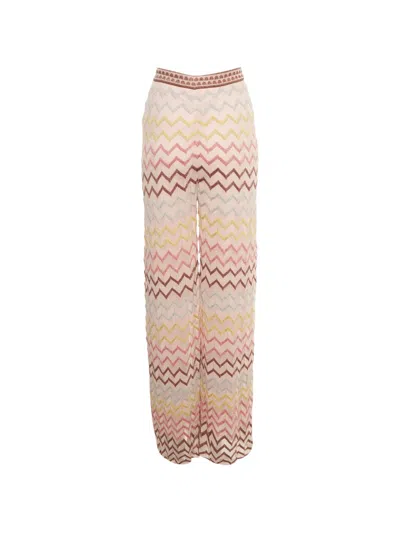 Pre-owned Missoni Pointelle-knit Wide-leg Trousers In Neutrals