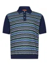 Missoni Short-sleeved Blue Cotton Knit Polo Shirt Wit