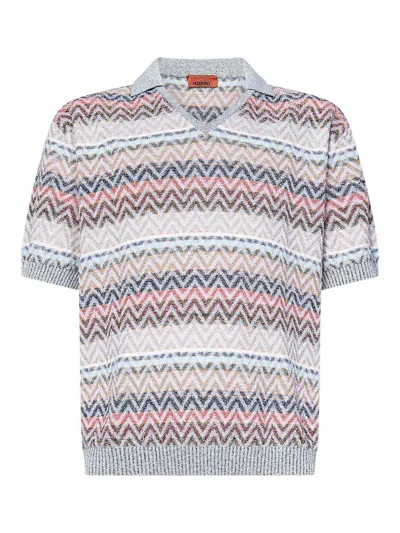 Missoni Beige Cotton Knit Polo Shirt In Gold